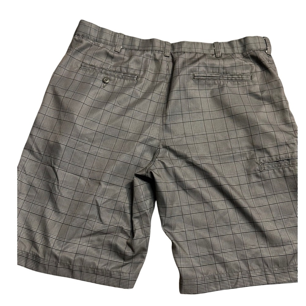 PGA Tour Mens Grey Plaid Golf Shorts Size 36 Flat Front Polyester Utility Pocket